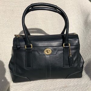 Vintage black leather Coach Hampton handbag